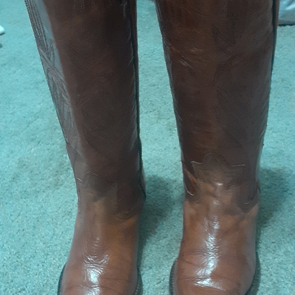 Ladies Brown Leather Cowboy Boots 6.5 B LONESTAR